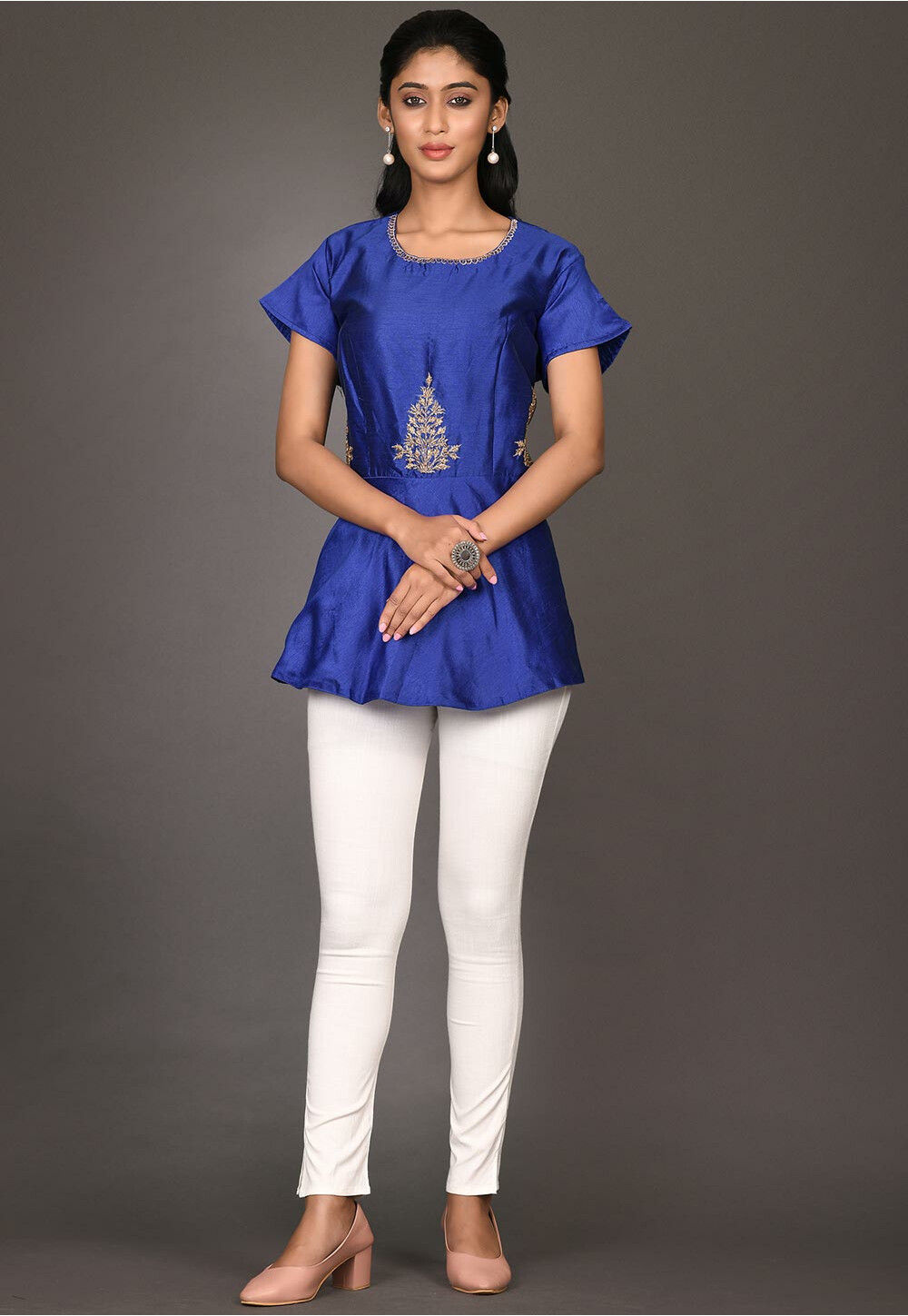 Royal blue peplum top discount