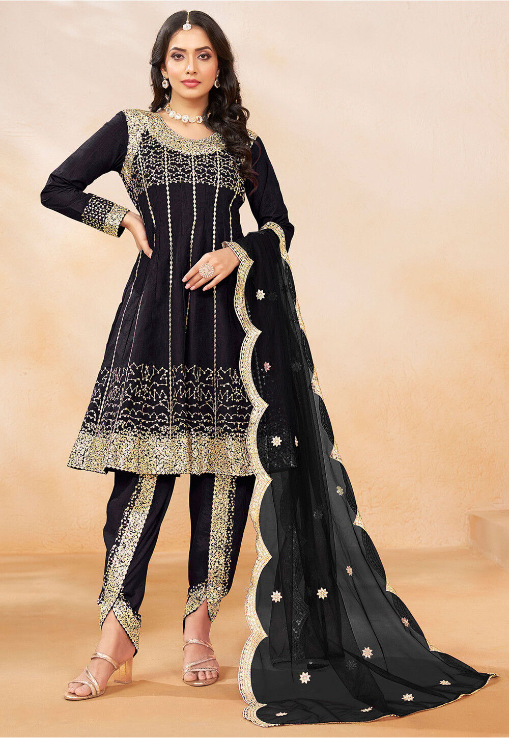 Buy Embroidered Art Silk Punjabi Suit in Black Online KCH13839 Utsav Fashion