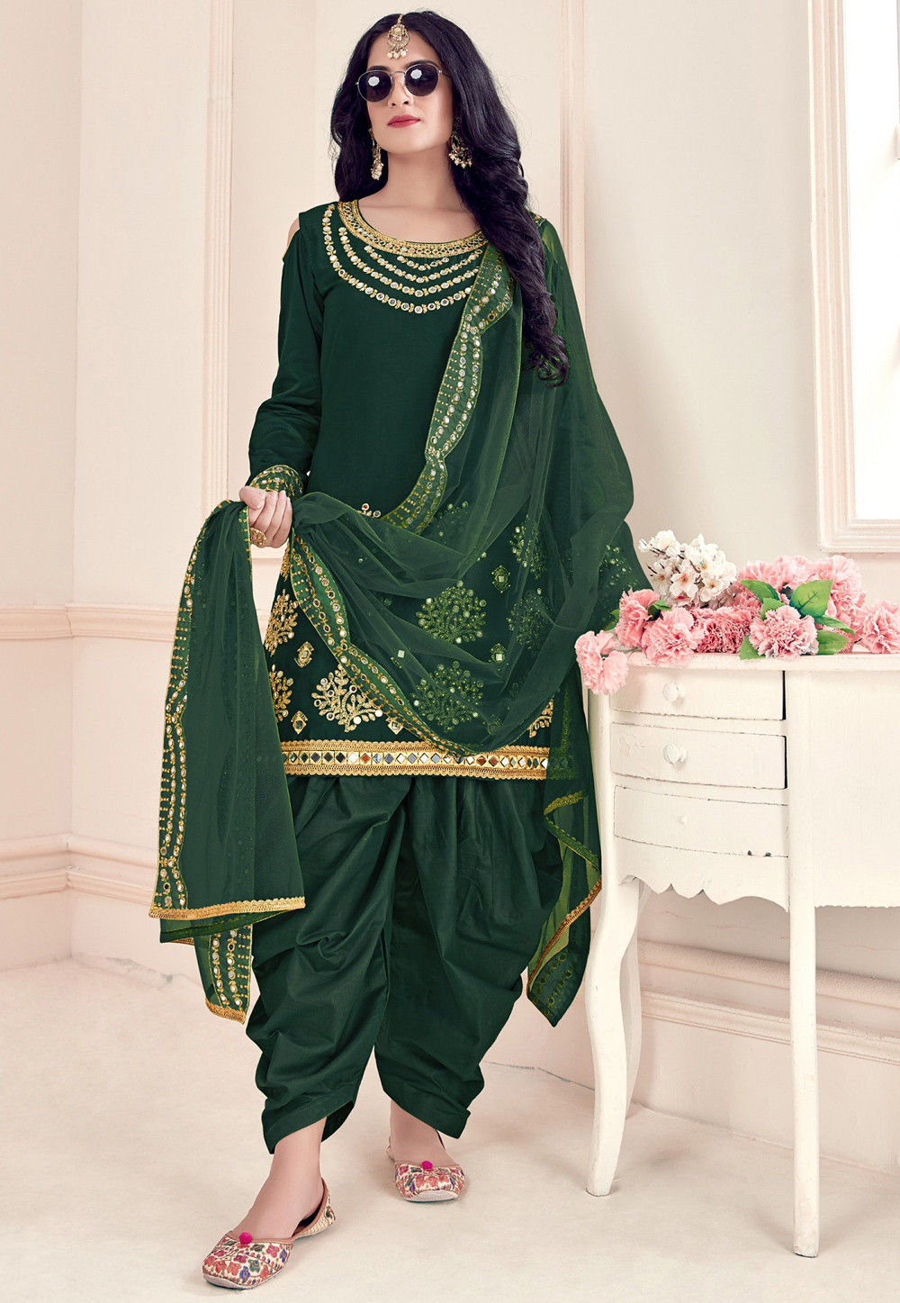 Kurta Sets & Suits | Heavy Dark Green Punjabi Suit | Freeup