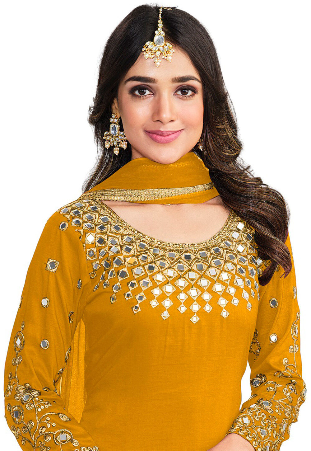 Buy Embroidered Art Silk Punjabi Suit In Mustard Online Kch10719 Utsav Fashion