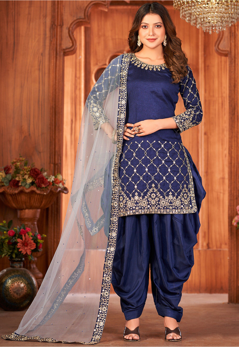 Blue Embroidery Work Faux Georgette Punjabi Suit -
