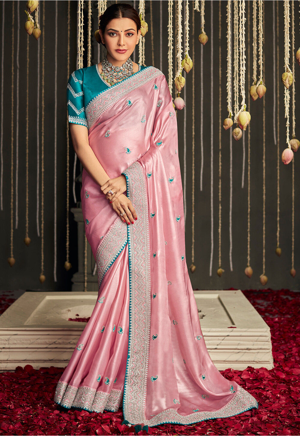 Embroidered Art Silk Saree In Baby Pink V1 Sff2333 
