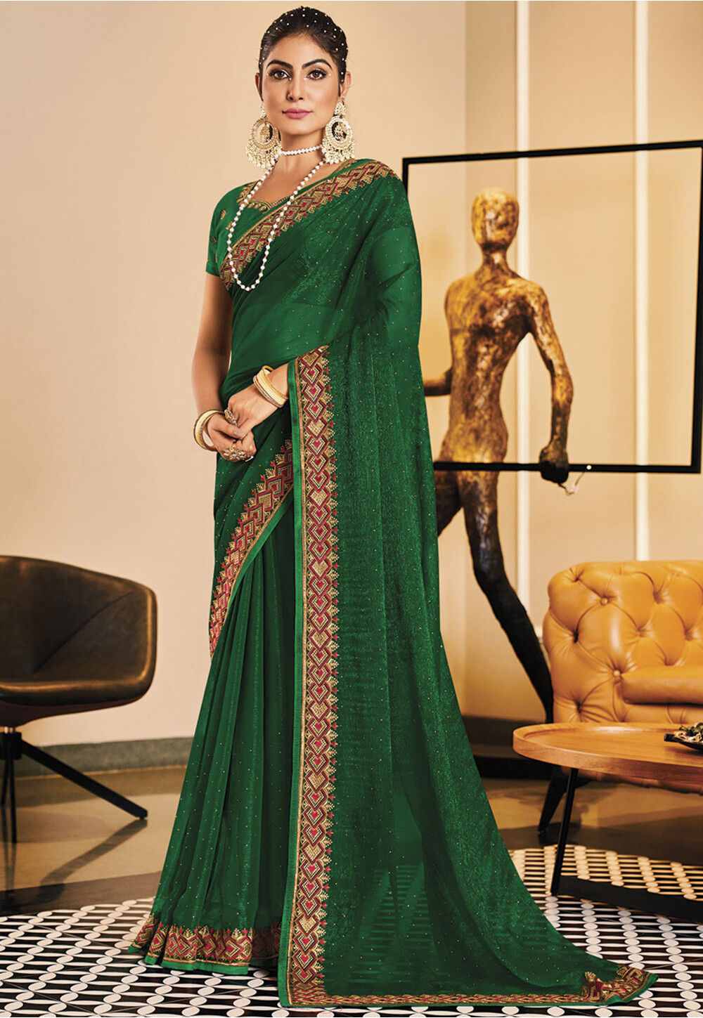 Buy Embroidered Art Silk Saree in Green Online : SPF10292 - Utsav Fashion