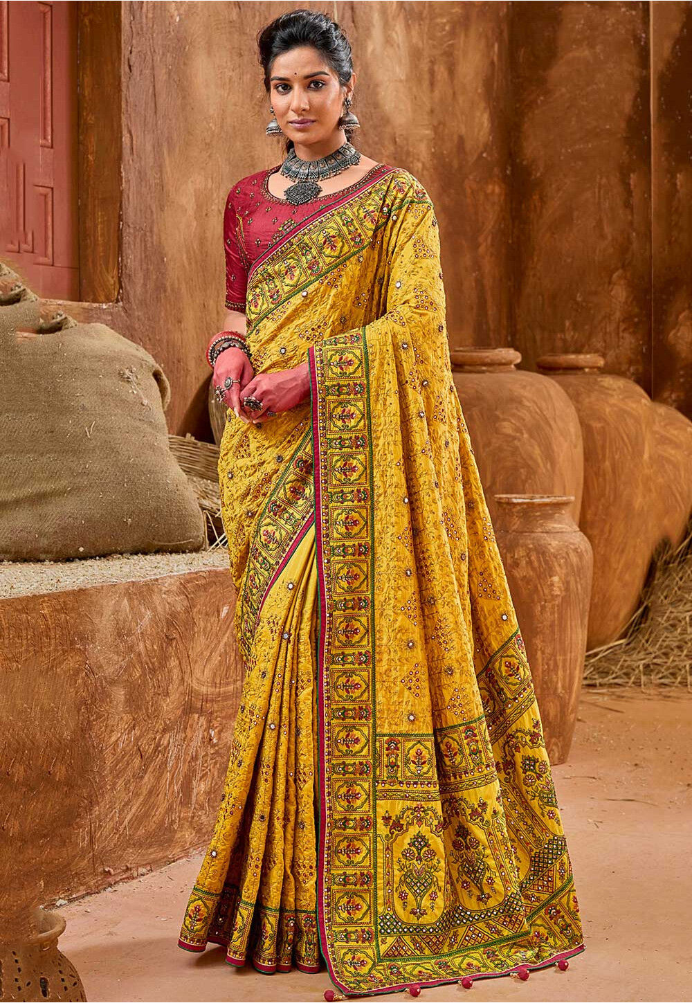 Buy Embroidered Art Silk Saree in Yellow Online SYC11712 Utsav Fashion