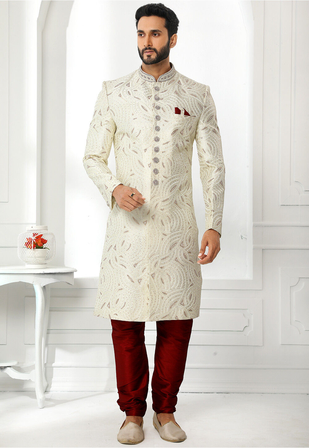 Men's Embroidered Art Silk Sherwani Suit