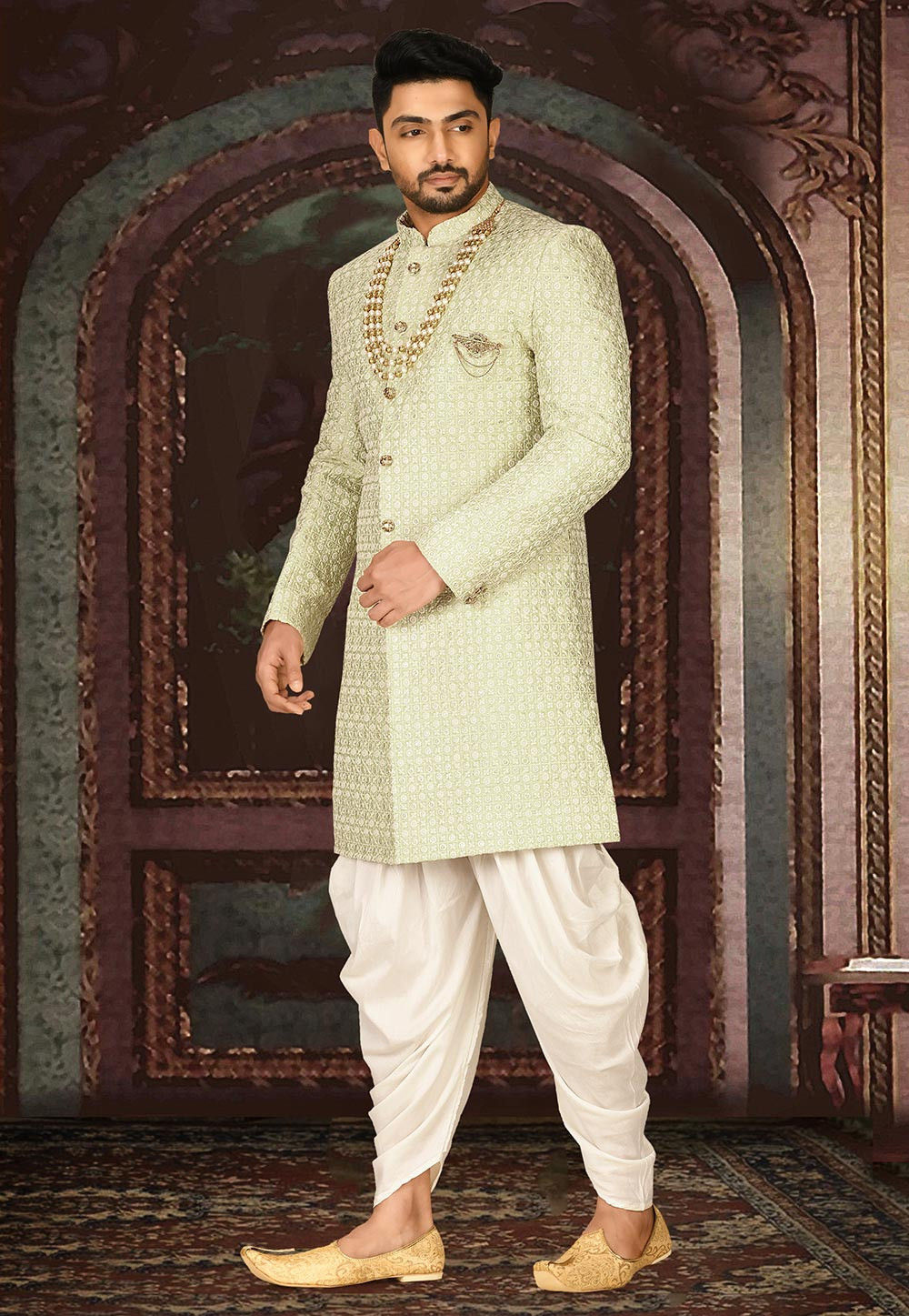 MC 607 Pastel Green Hand Work Sherwani main image 0