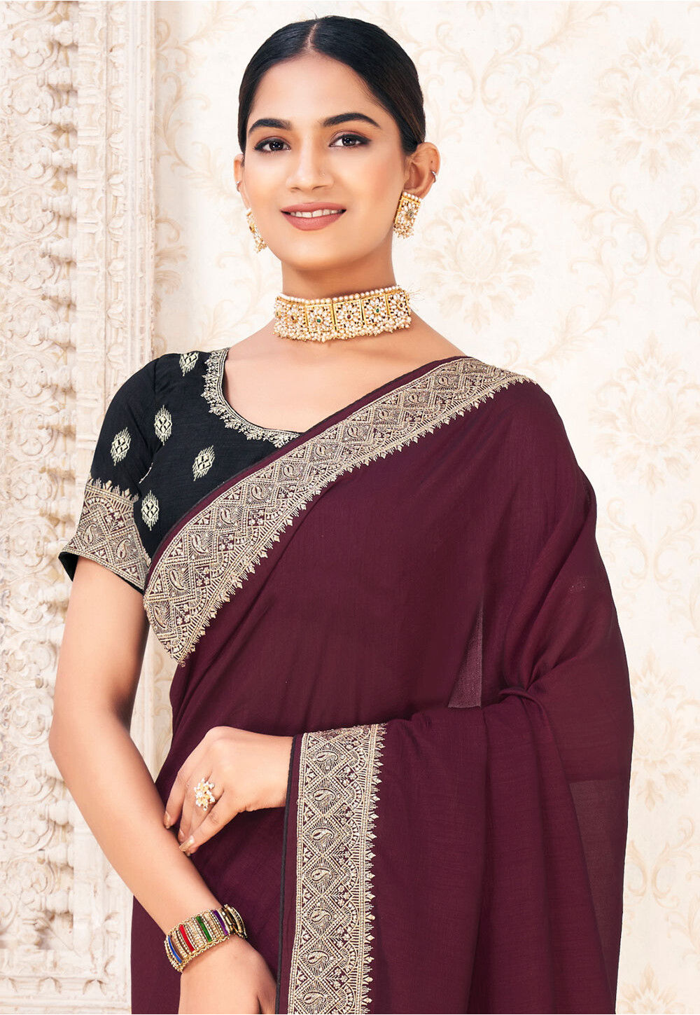 Woven Design & Embroidered Border Art Silk Saree