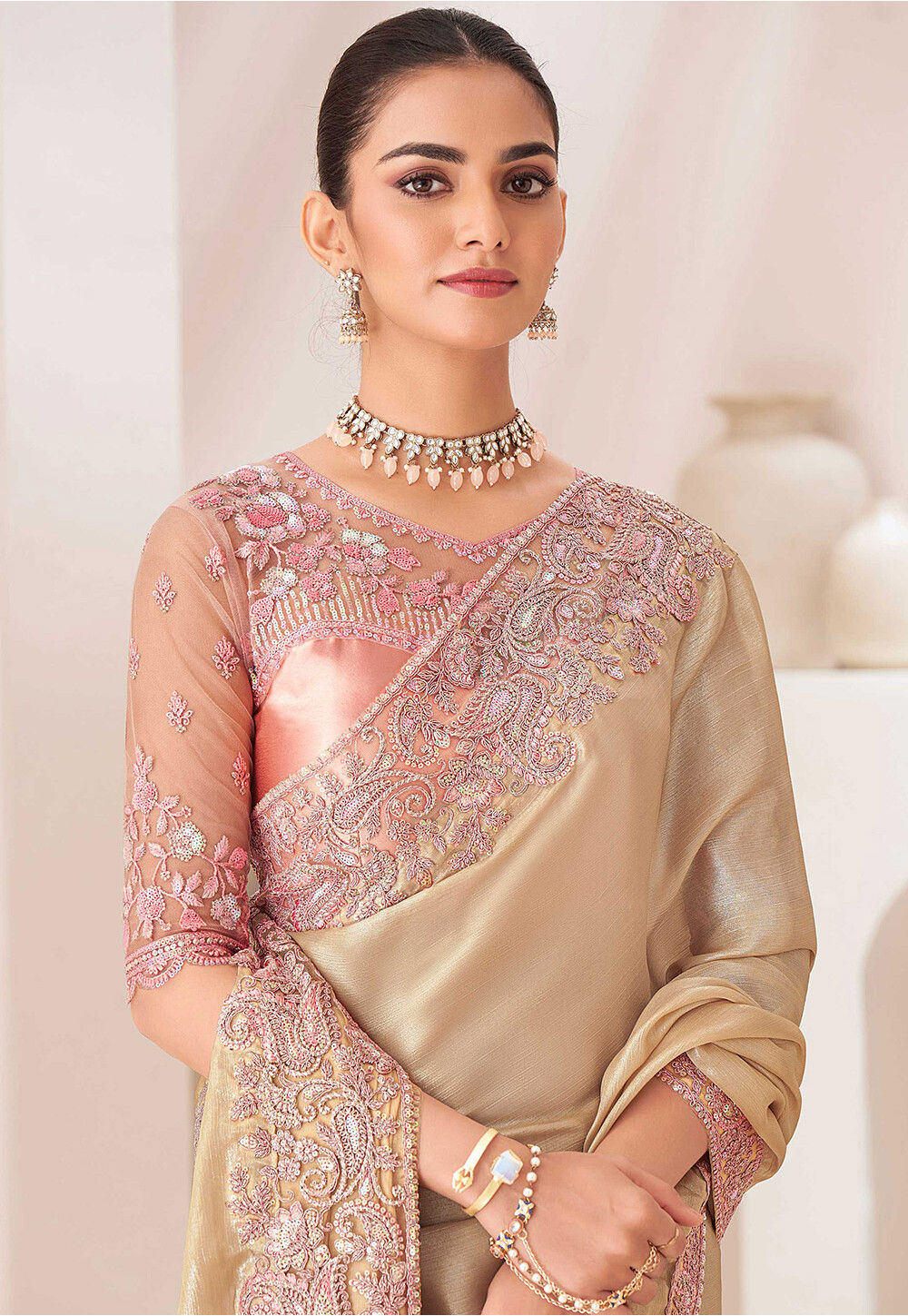 Beige Subtle Craft Embroidered Saree