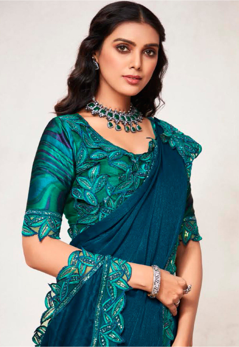 Buy Embroidered Border Satin Saree in Teal Blue Online : SYC12382 ...