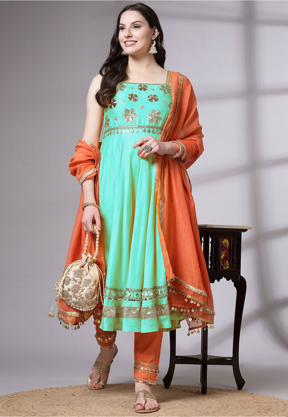 Premium Mul Chanderi Wedding Suit Set – Embroidered Anarkali Kurti with Pant