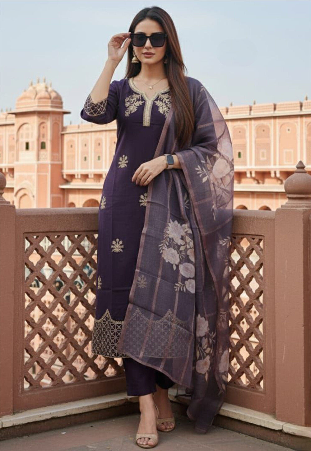 Buy Embroidered Chanderi Cotton Pakistani Suit in Wine Online ...