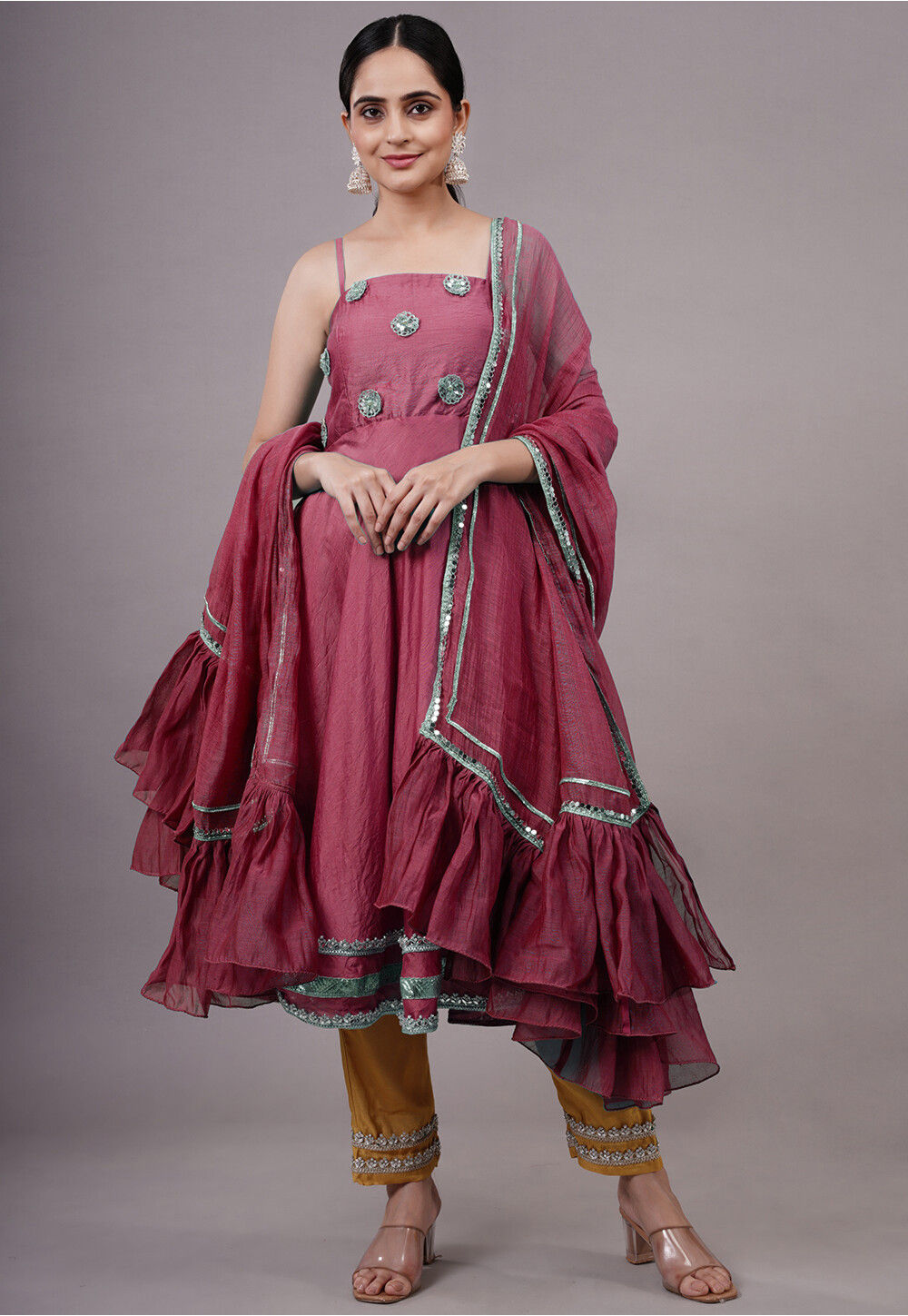 Buy Embroidered Chanderi Silk Aline Suit in Wine Online : KUR629 ...