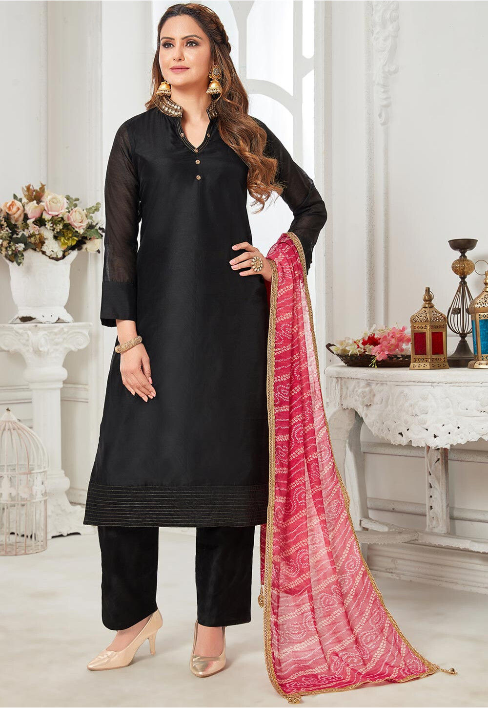 Order Pure Chanderi Silk Suit Online From charvi ethnic store,netrang