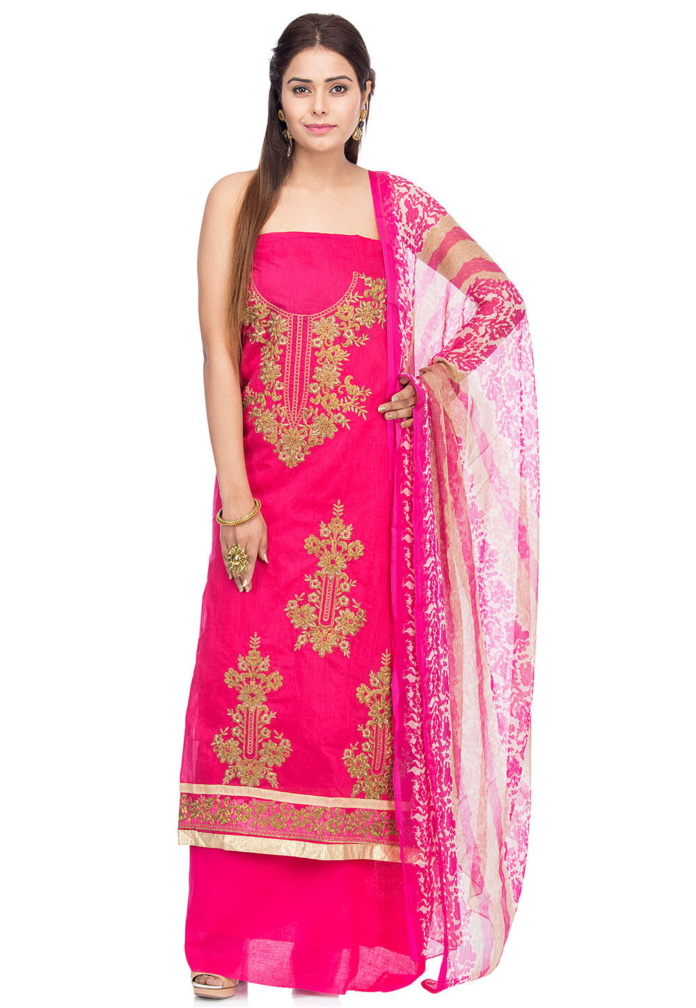 Buy Embroidered Chanderi Silk Straight Suit in Fuchsia Online ...