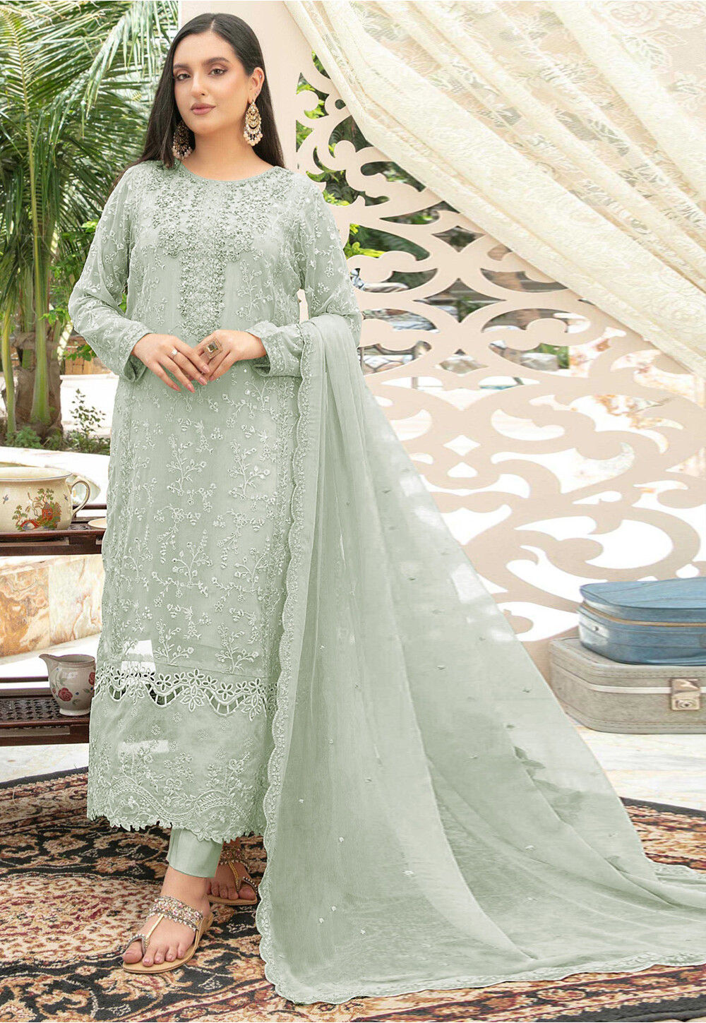 sea green wedding dress pakistani Sea Green Embellished Pakistani Maxi Style Wedding Dress CUSTOM