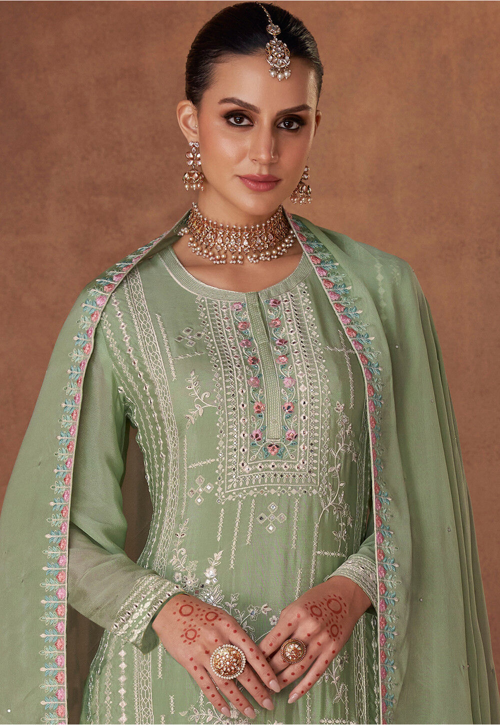 Peacock Green Chiffon Embroidered Pakistani Style Suit