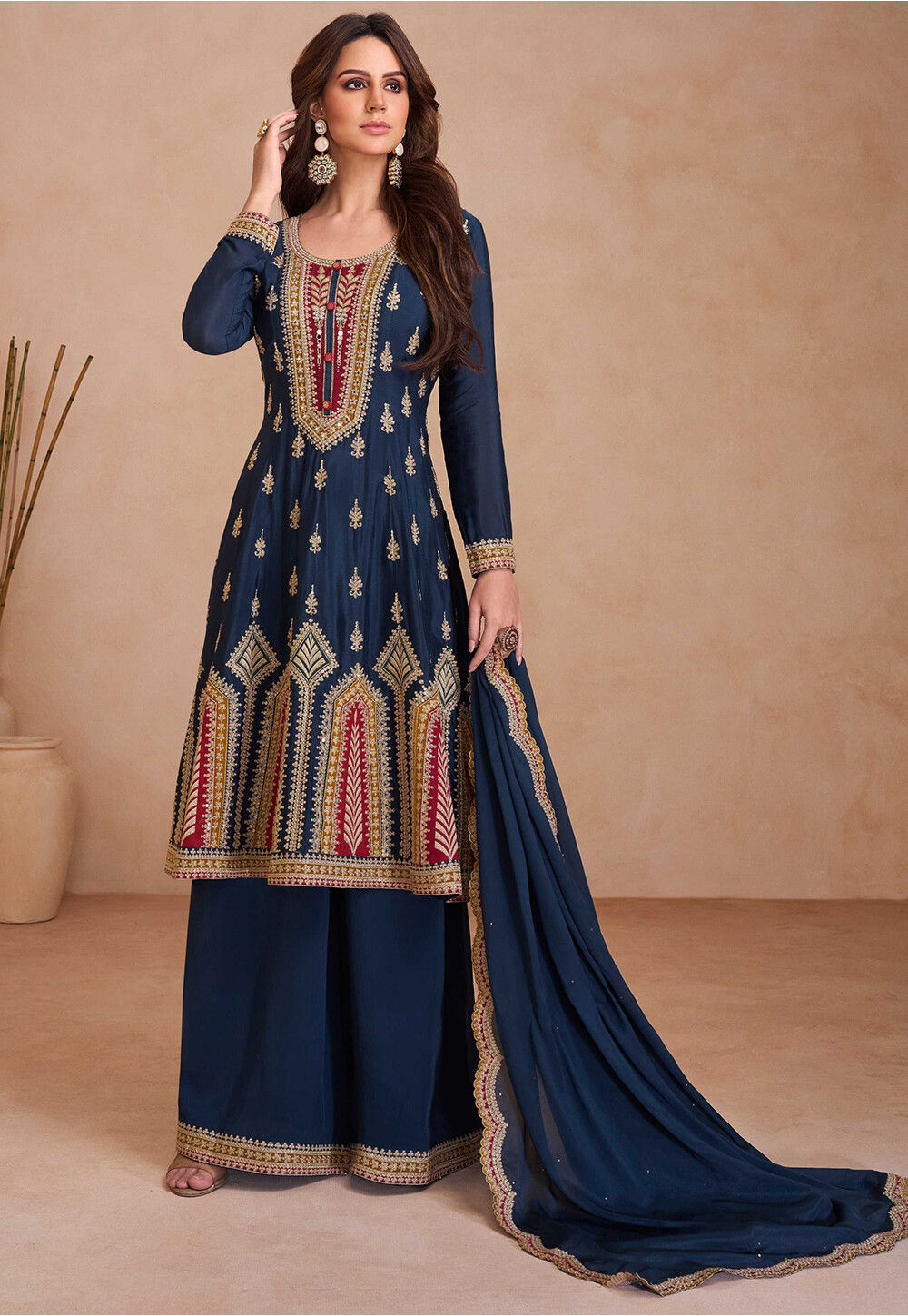 Powder Blue Semi Chiffon Pakistani Style Palazzo Suit