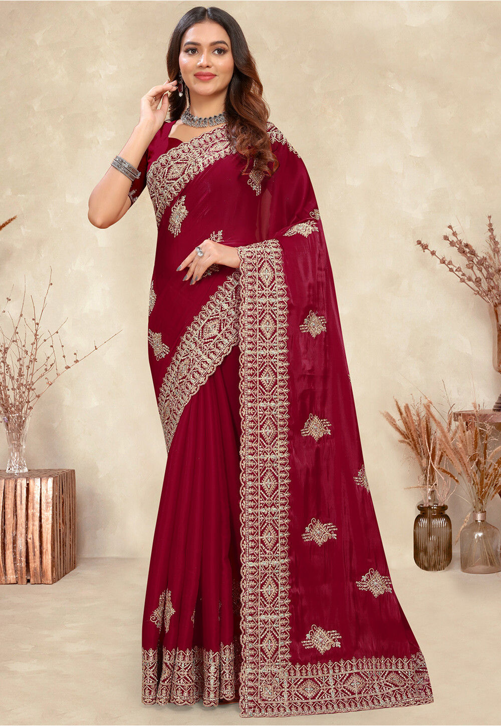 Rimini Embroidered Chinon Sarees main image 1