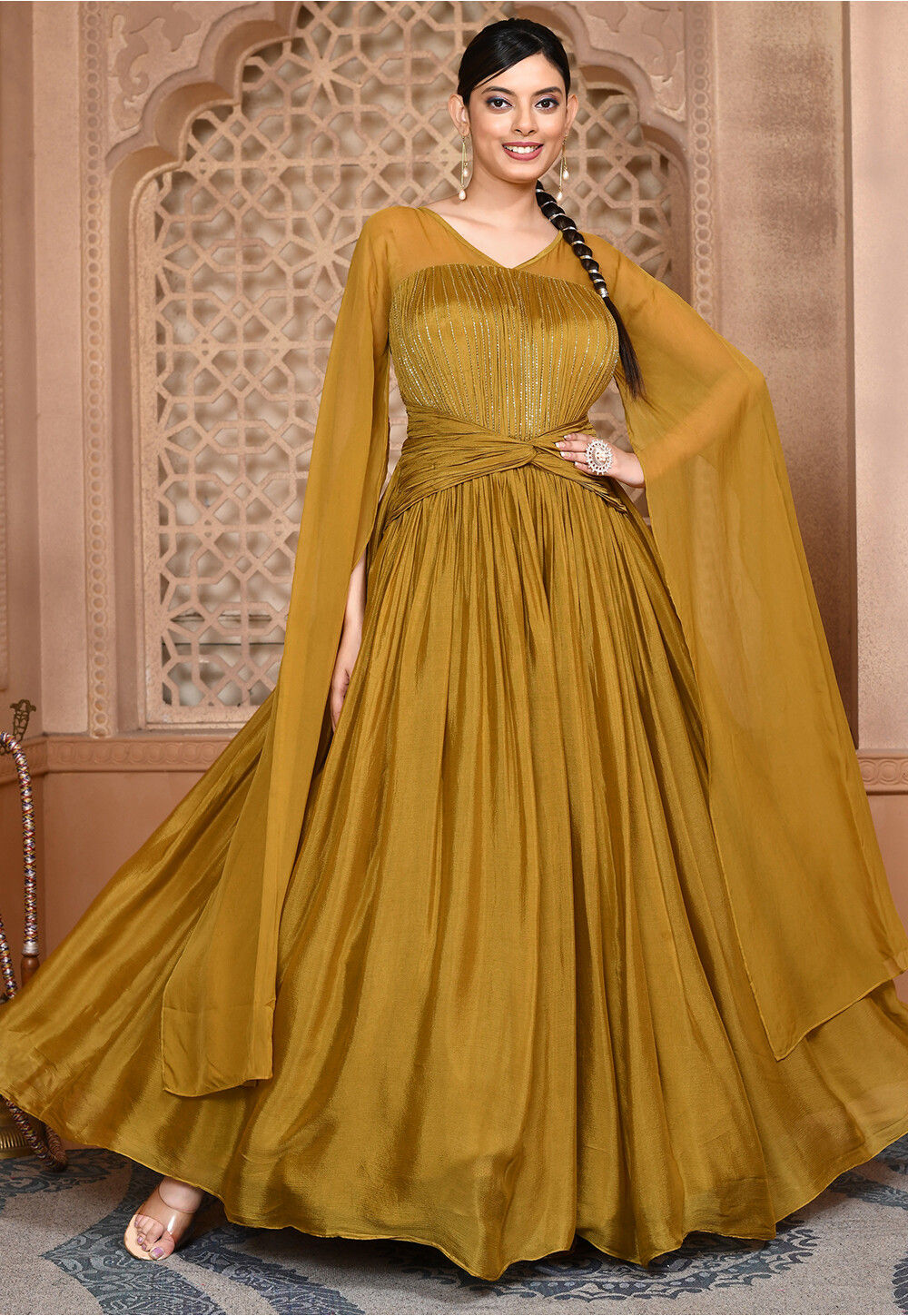 Dark yellow best sale gown
