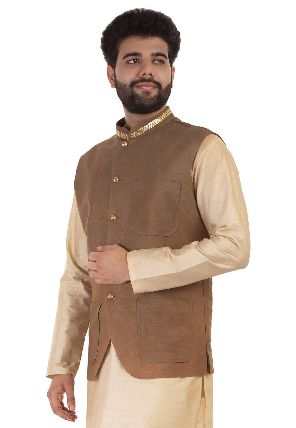 Buy MODI JACKET Brown Textured Terry Regular Fit Men's Nehru Jacket |  Shoppers Stop