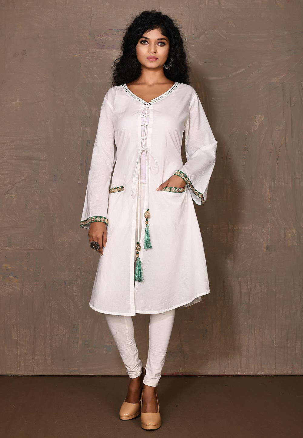 Embroidered Cotton A Line Jacket in 