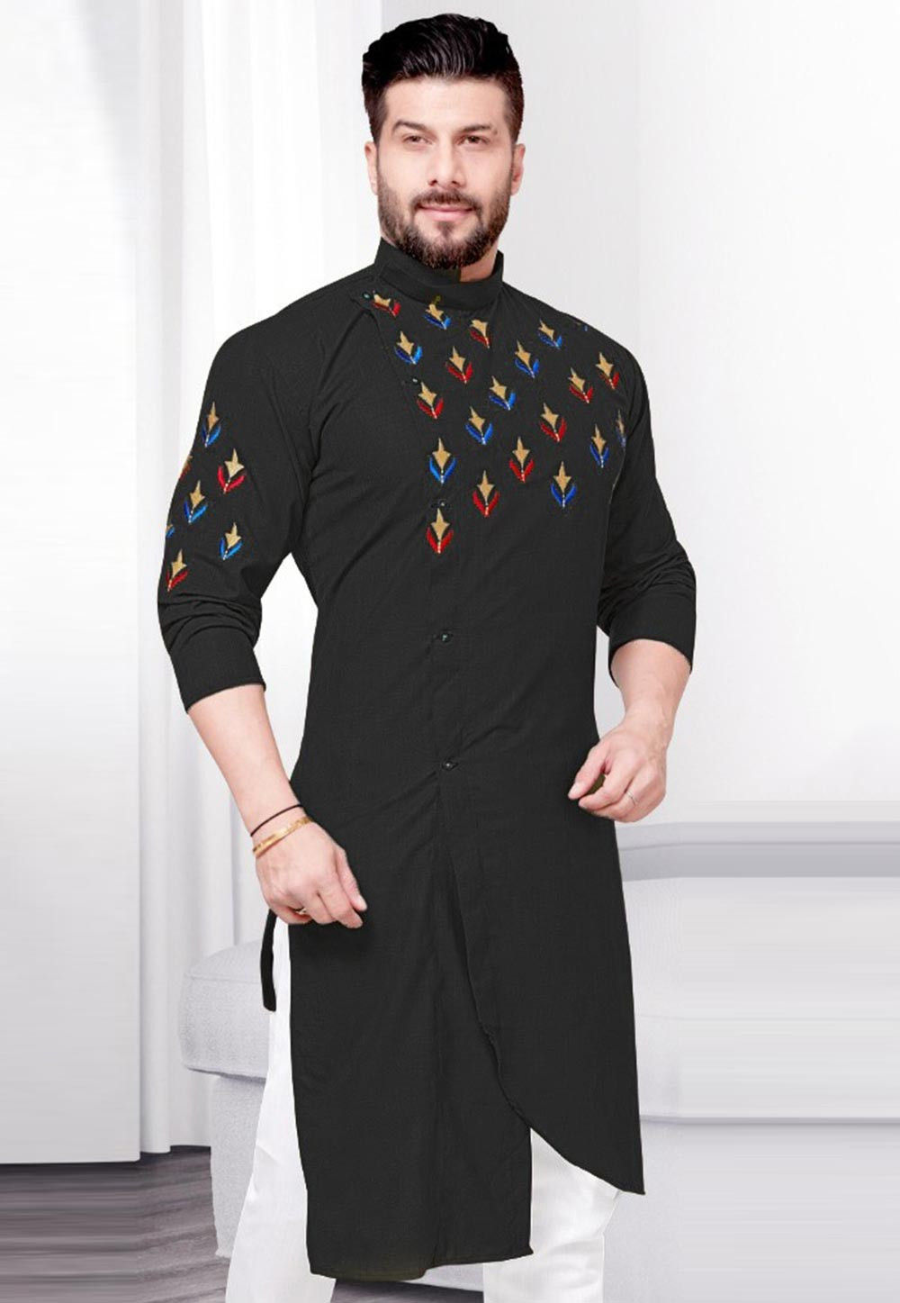 Black cotton asymmetric kurta hotsell