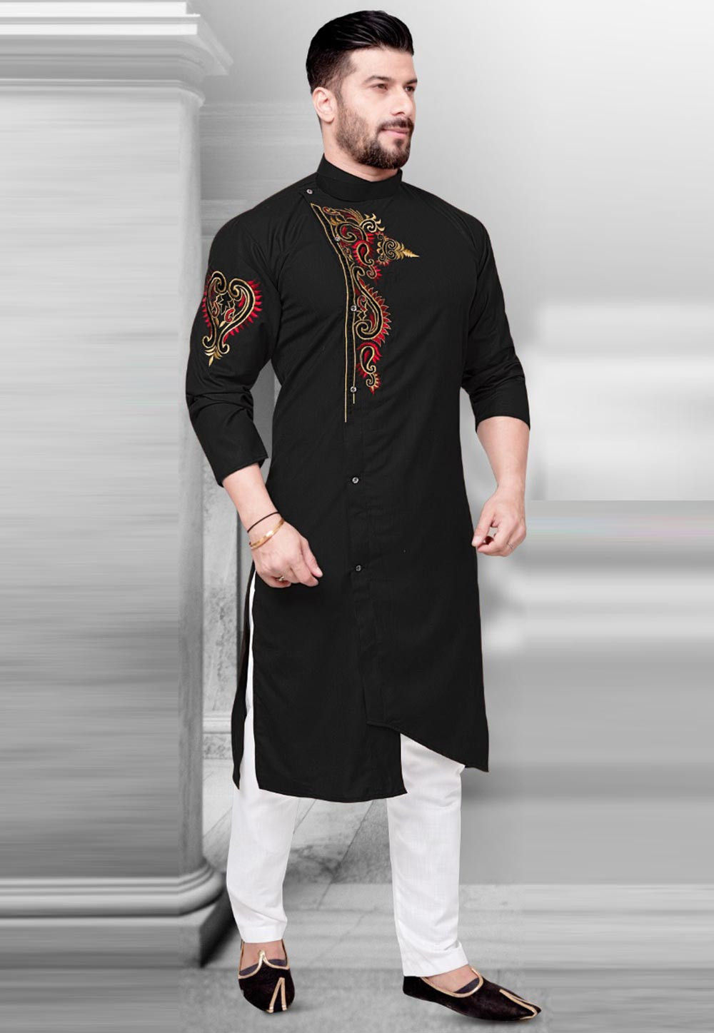 Black cotton asymmetric kurta 2025