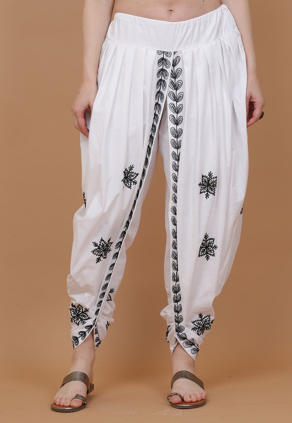Cotton Dhoti Pants — Kunkum, Basket Weave Border | AdiValka