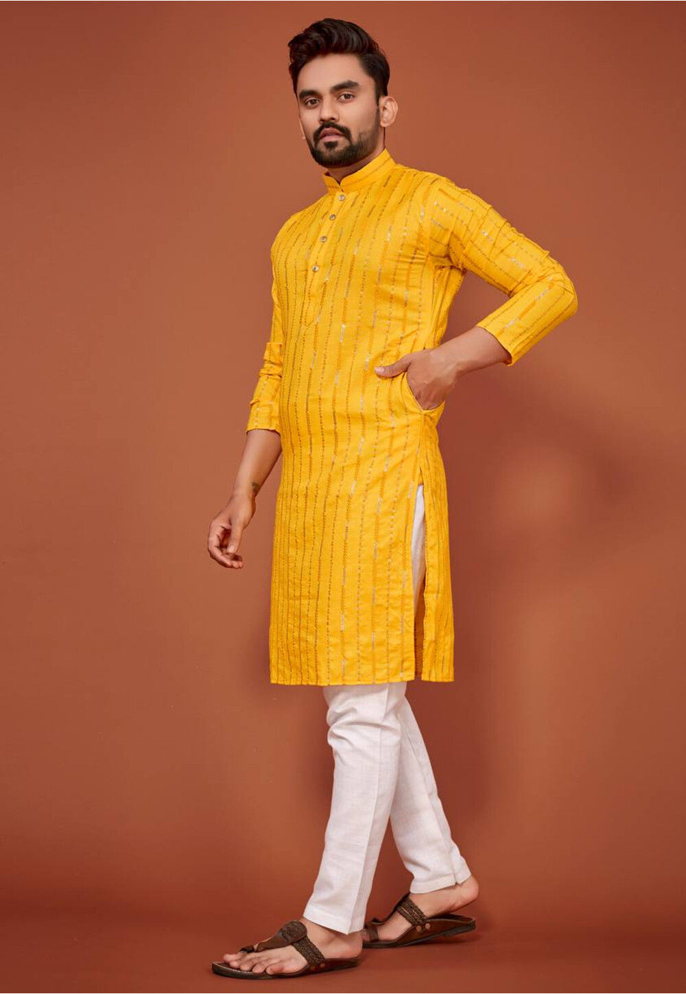 Women Yellow Embroidered Cotton Kurta Set