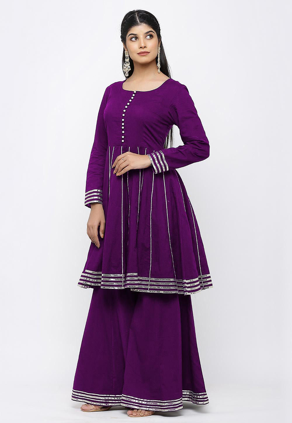 Dress For Women And Girls coton Crepe Material In Purple And White Color  Combination Best Quality