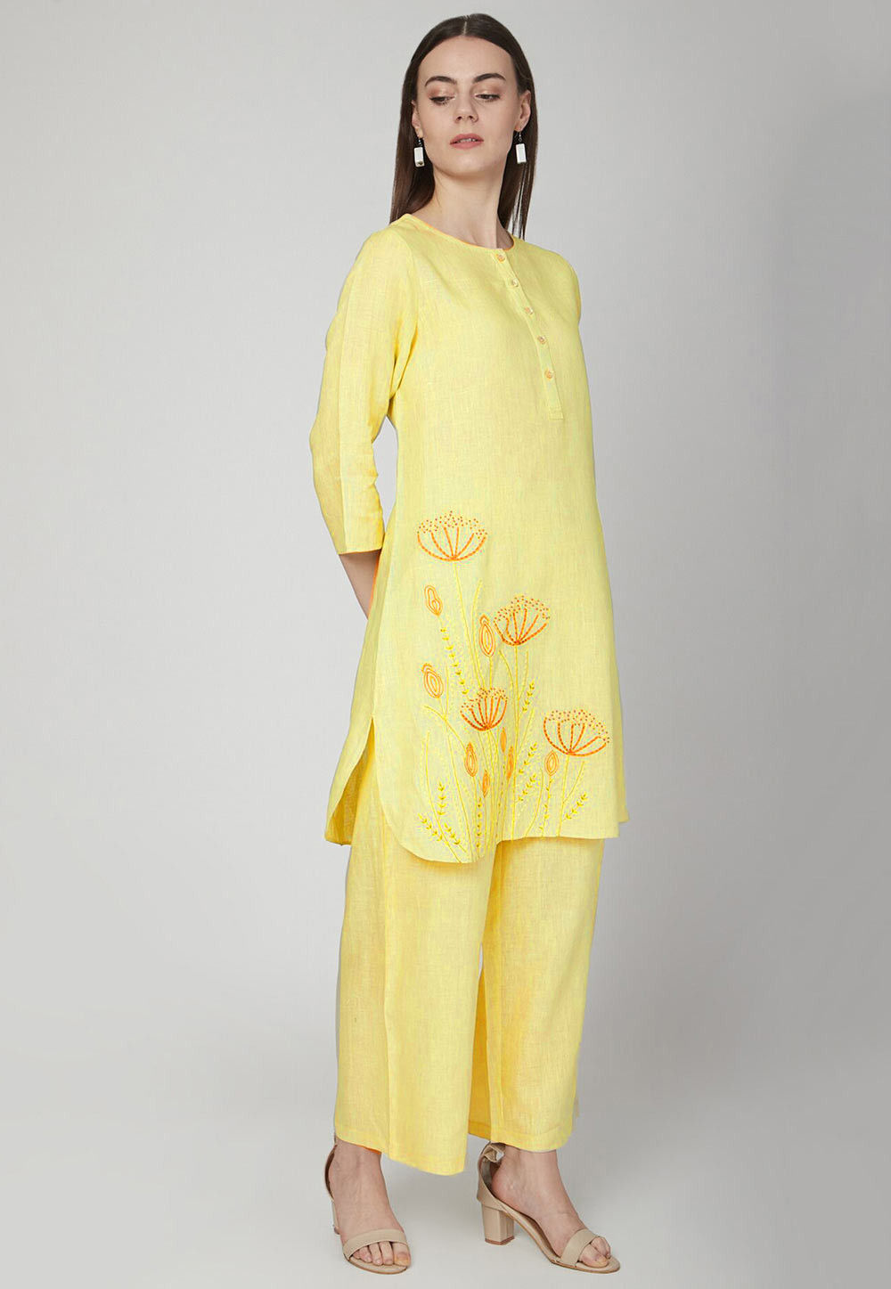 Natural Linen Shirt Style Kurta and Palazzo Set main image 1