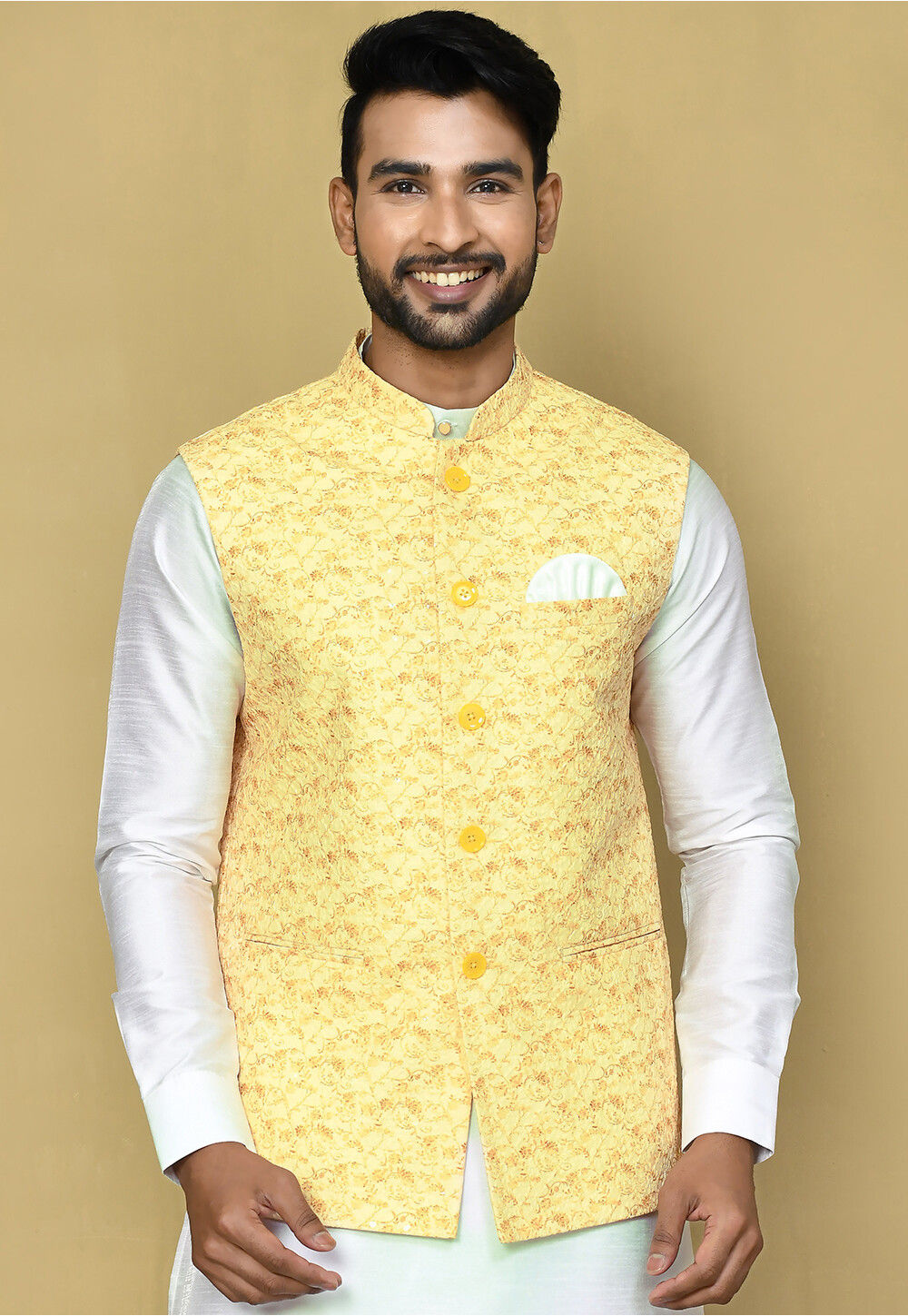 Buy Vastramay Boys Yellow Nehru Jacket online