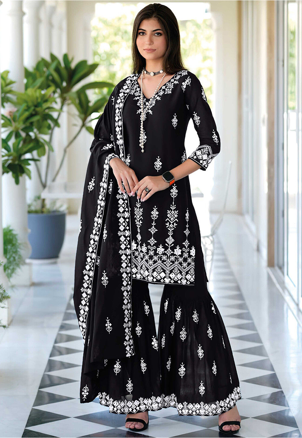 Buy Embroidered Cotton Pakistani Suit in Black Online : KCH11526 ...