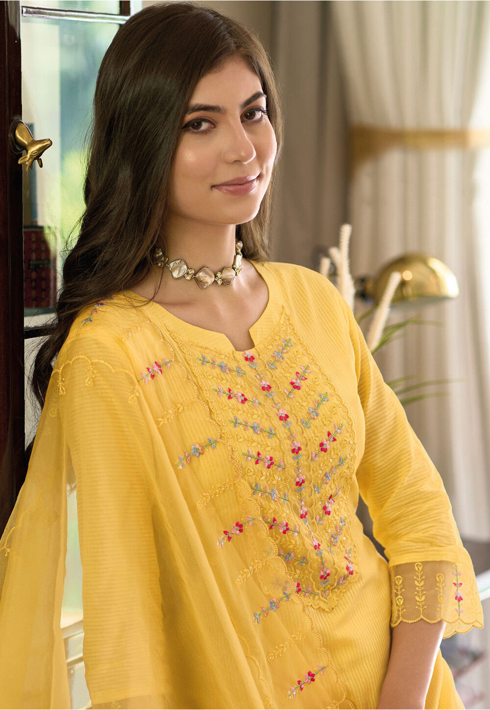 Buy Embroidered Cotton Pakistani Suit in Yellow Online : KCH11534 ...