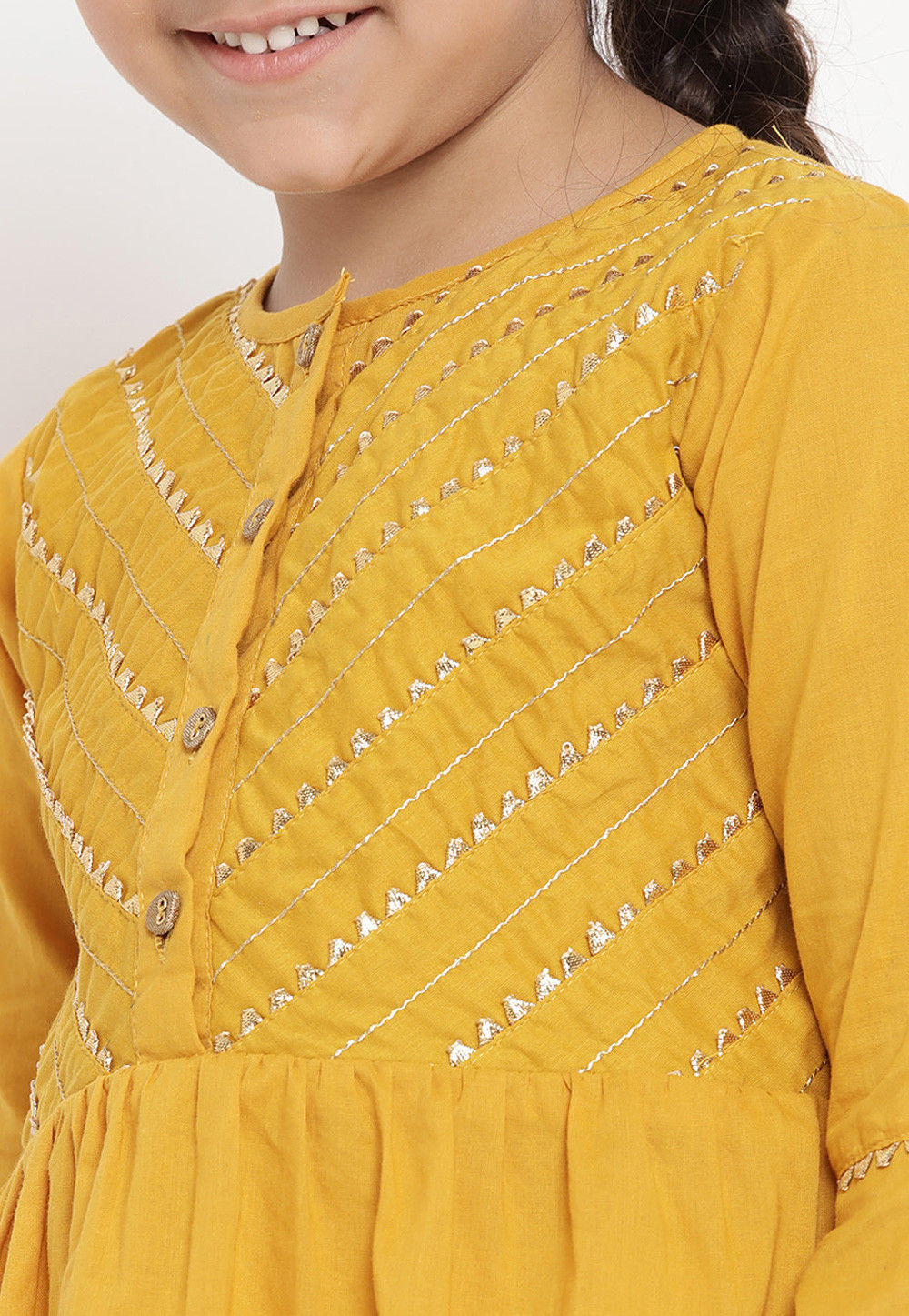 Embroidered Cotton Rayon Kurta Set in Mustard : UPU214