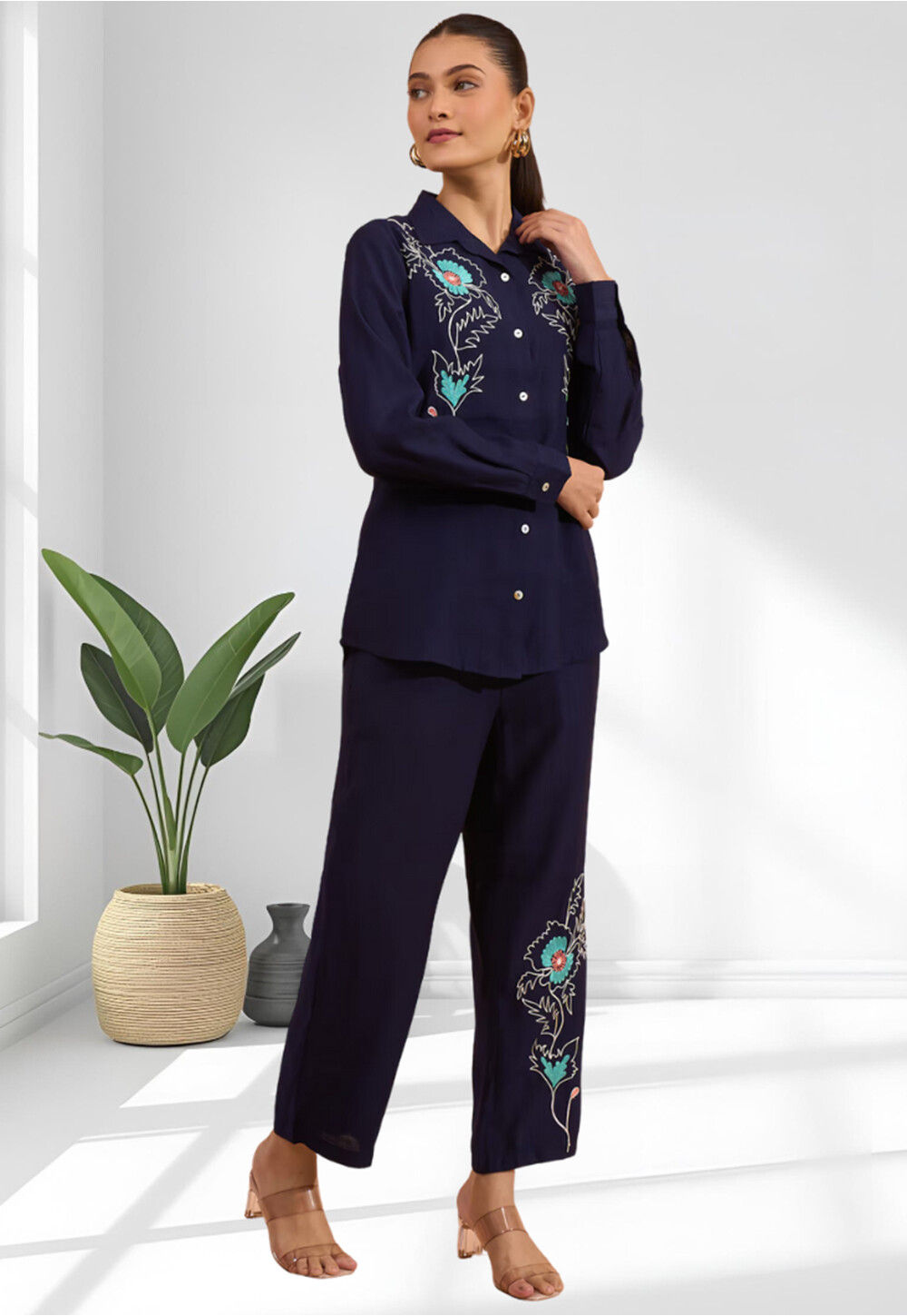 Buy Embroidered Cotton Silk Co Ord Set in Navy Blue Online : TFC88 ...