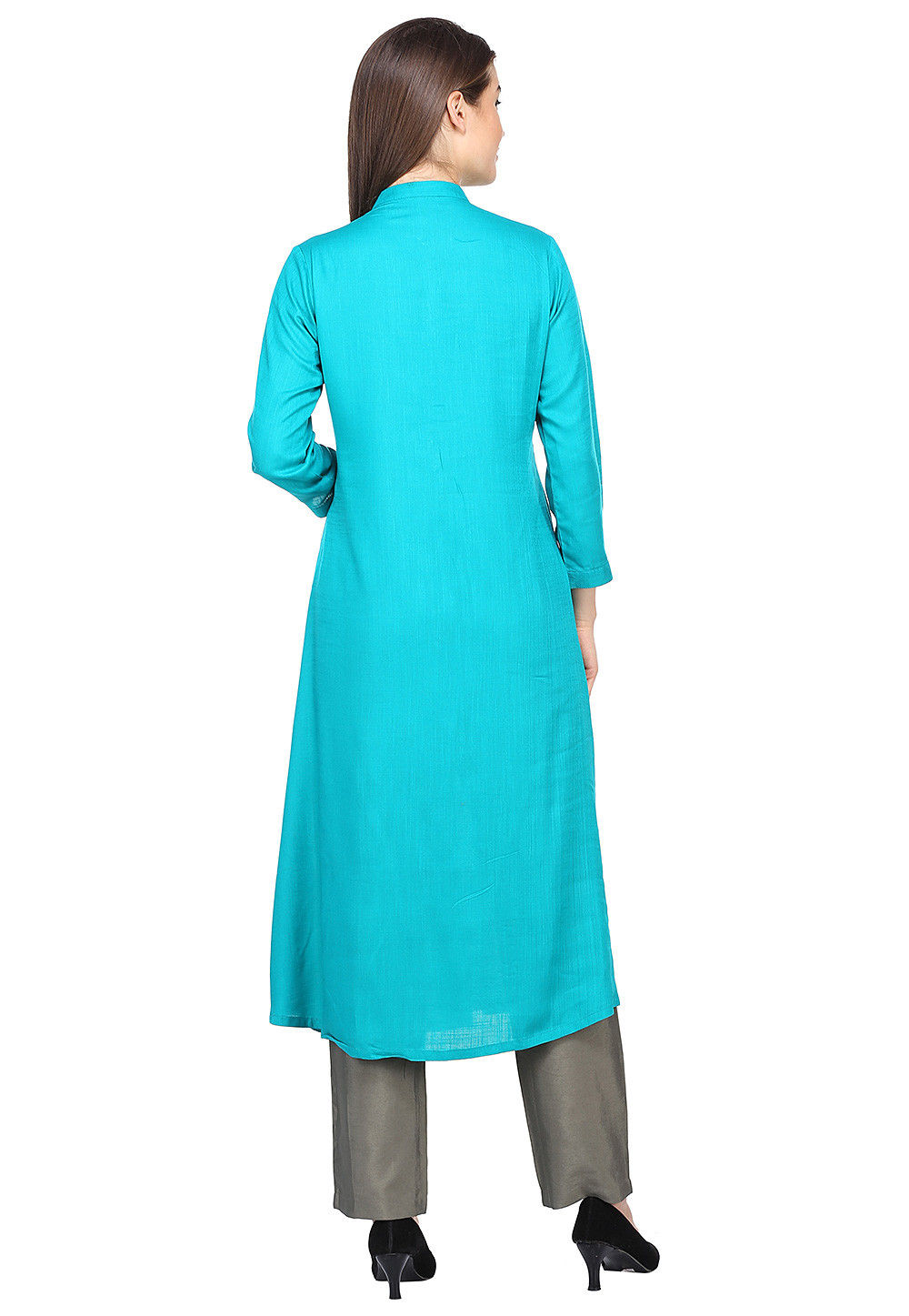 Red - Slub Silk A-Line Plain Kurta with Hand Embroidery 07
