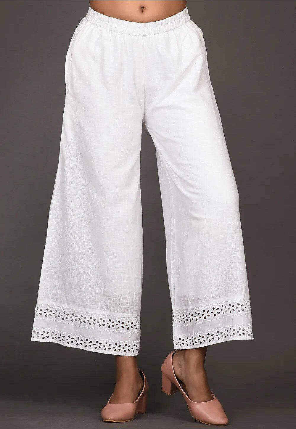 Cotton Embroidery Ankle Length Party Wear Palazzo Pant, Waist Size