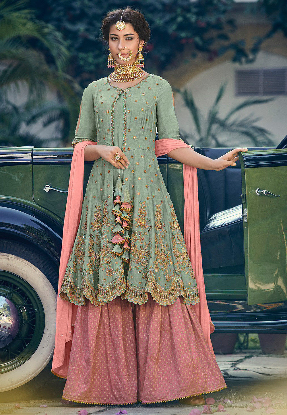 Pakistani Indian Lawn Cotton Suit Green Embroidered Asian Ready Made sale £26 