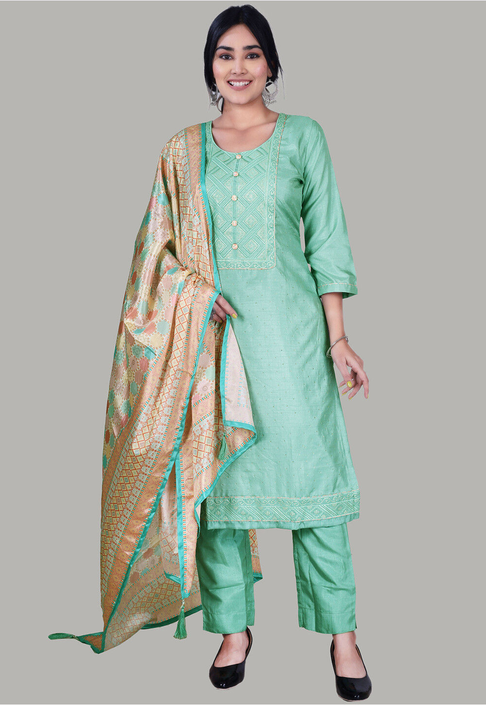 Buy Embroidered Crepe Pakistani Suit in Sea Green Online : KTX125 ...