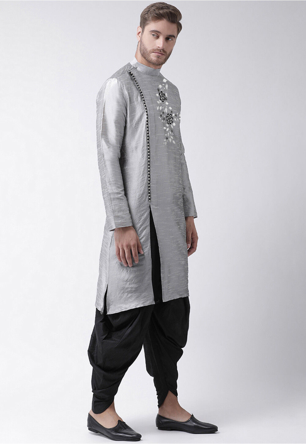 Grey Kurta Dupion Silk Dhoti