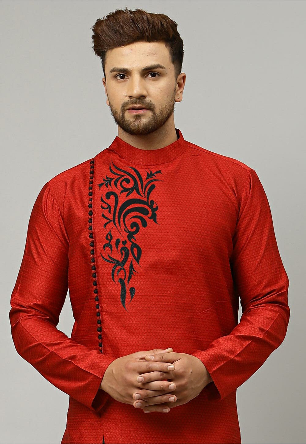 Buy Embroidered Dupion Silk Dhoti Kurta in Red Online MVE2350 Utsav