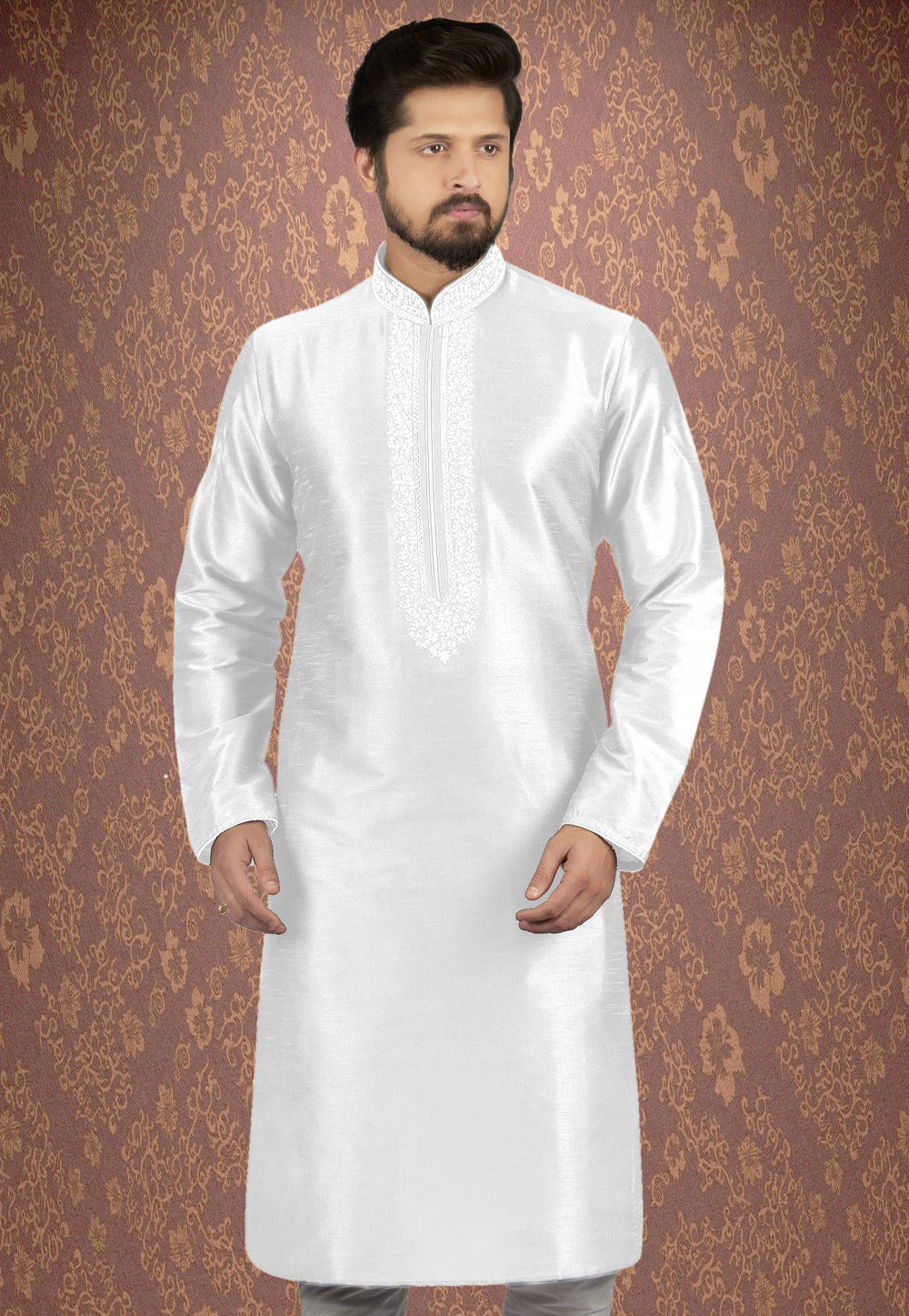 White Kurta Dupion SIlk Churidar main image 1