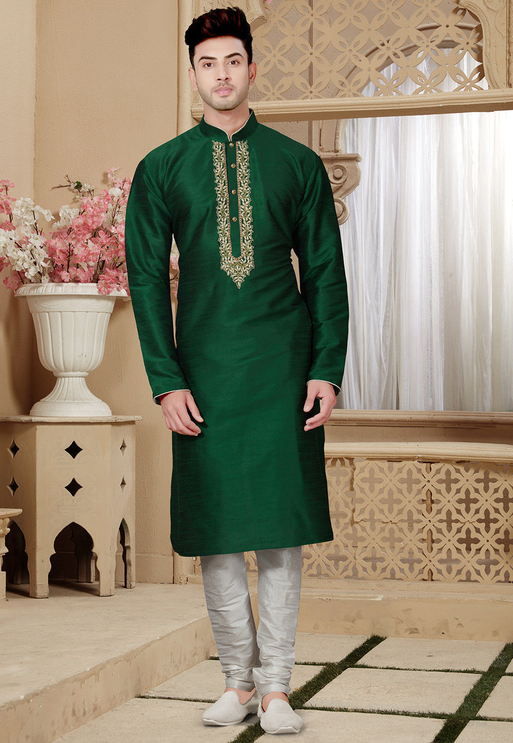 Embroidered Dupion Silk Kurta Pajama in