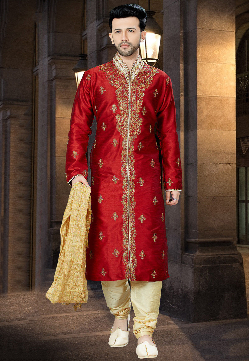 Red kurta pajama for hotsell wedding