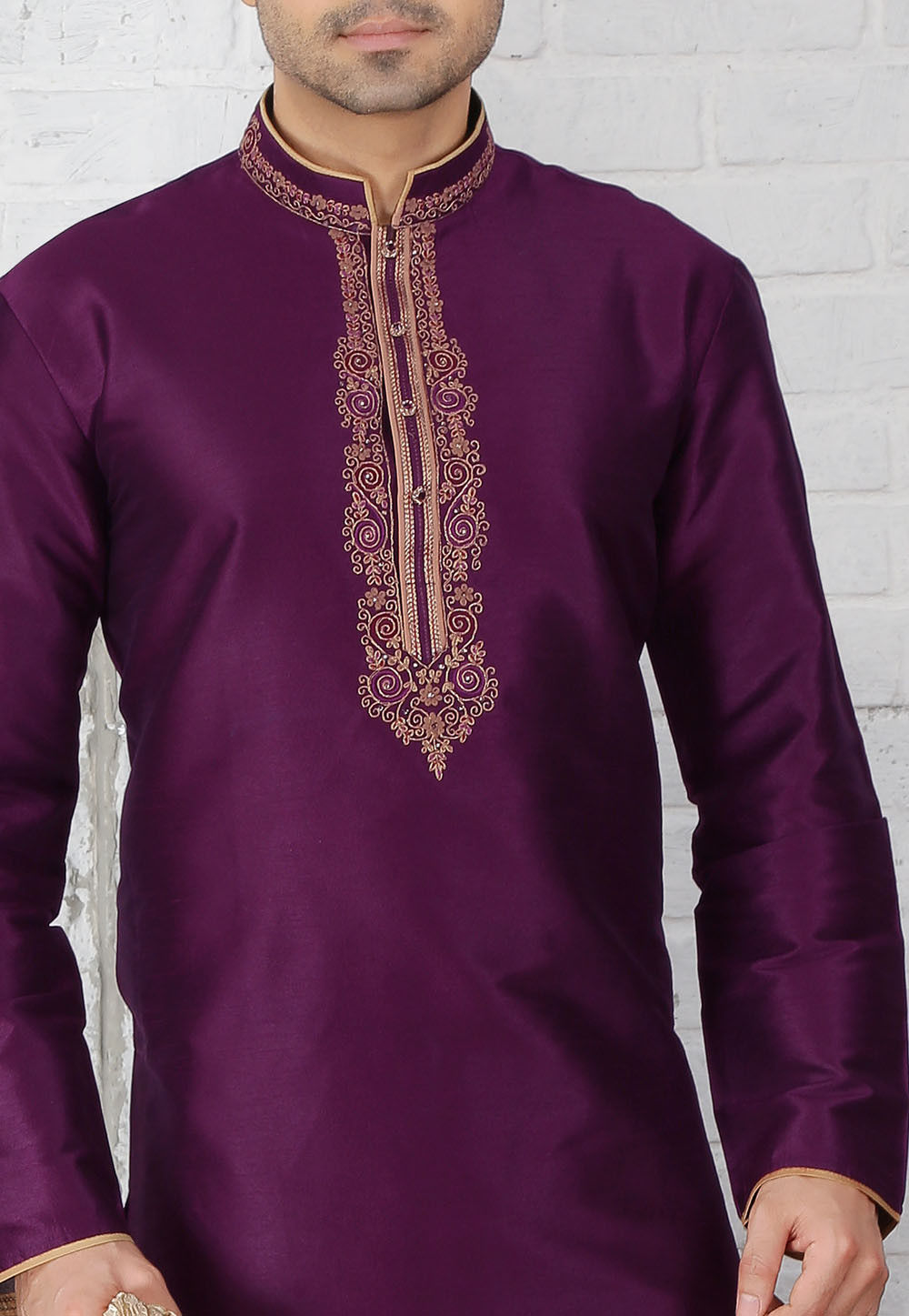 Traditional Silk Blend Embroidered Kurta Pyjama