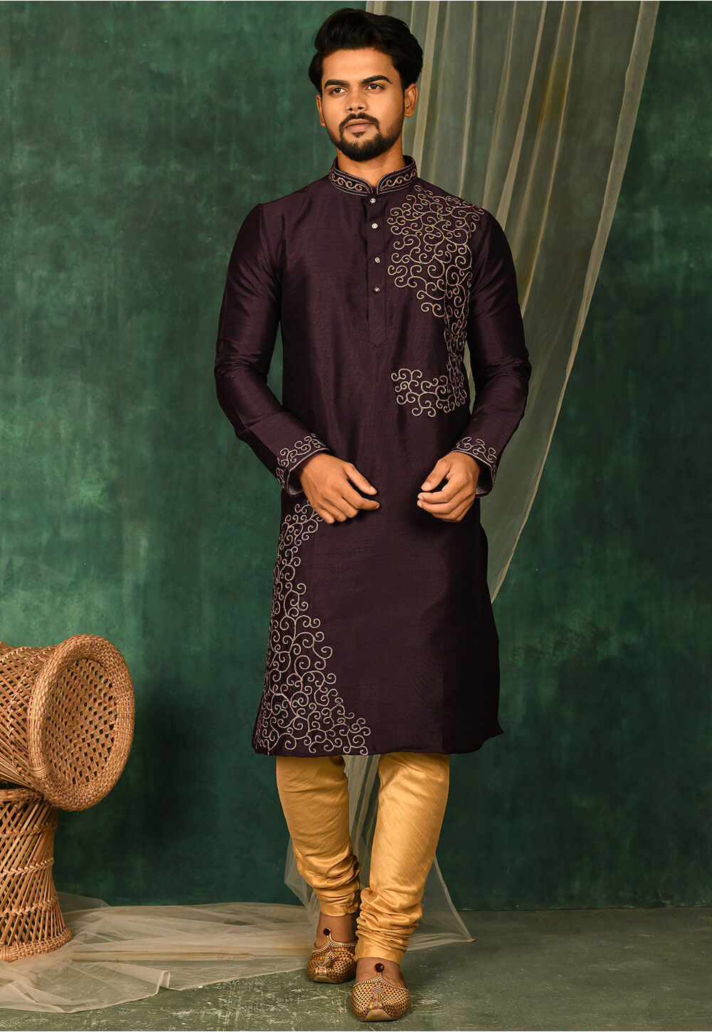 Black dupion ethnic wear set hot sale