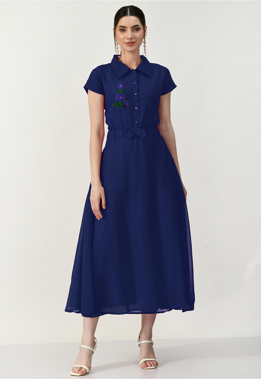 georgette a line dress Embroidered in Navy Blue pure silk gown line wedding dress Color:HUNTER Cynthia & Sahar CS123