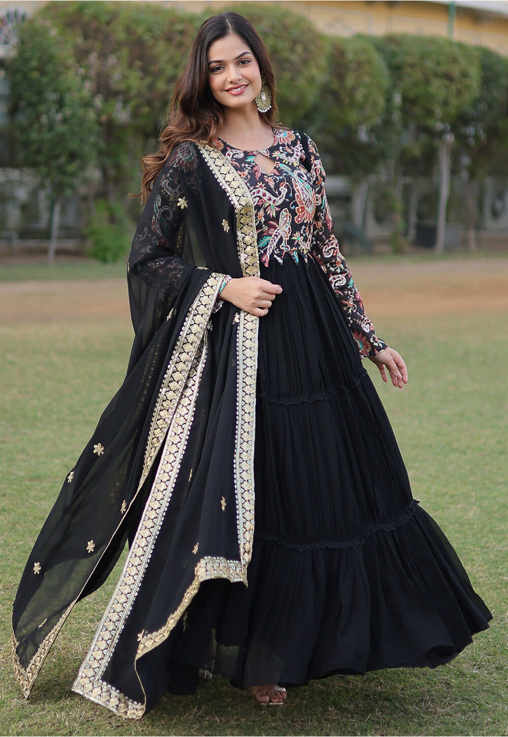Buy Embroidered Georgette Abaya Style Suit in Black Online : KJC3907 ...
