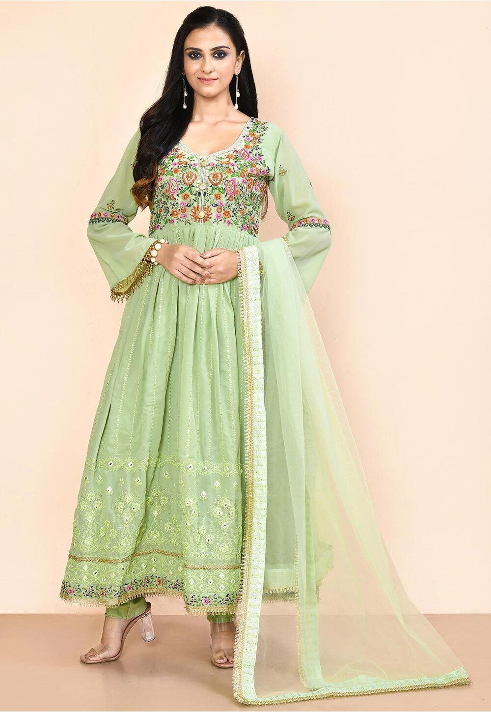 Rusty Orange Soft Cotton Embroidered Aline Suit main image 1